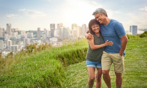 Couple smiling on a walk Couple smiling on a walk